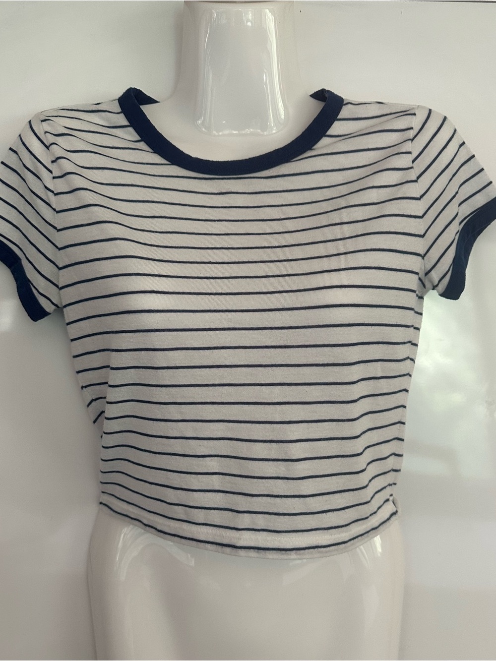 Forever 21 Striped Navy & White Crop Tee - Women's Casual Top